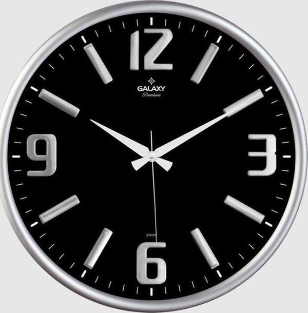 Galaxy Premium Serisi Metal Çerçeveli Kabartma Rakamlı Bombe Camlı 35 CM Duvar Saati Gri - Image 1