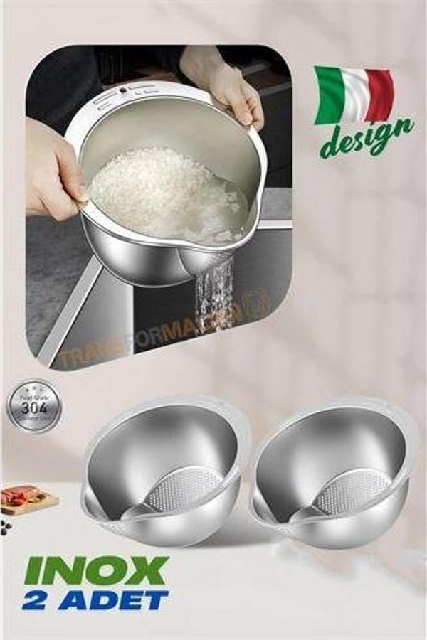 ModaCar Inox Süzgeç Pirinç Makarna Salata Süzgeci 304 Paslanmaz Çelik 2 ADET - Image 1