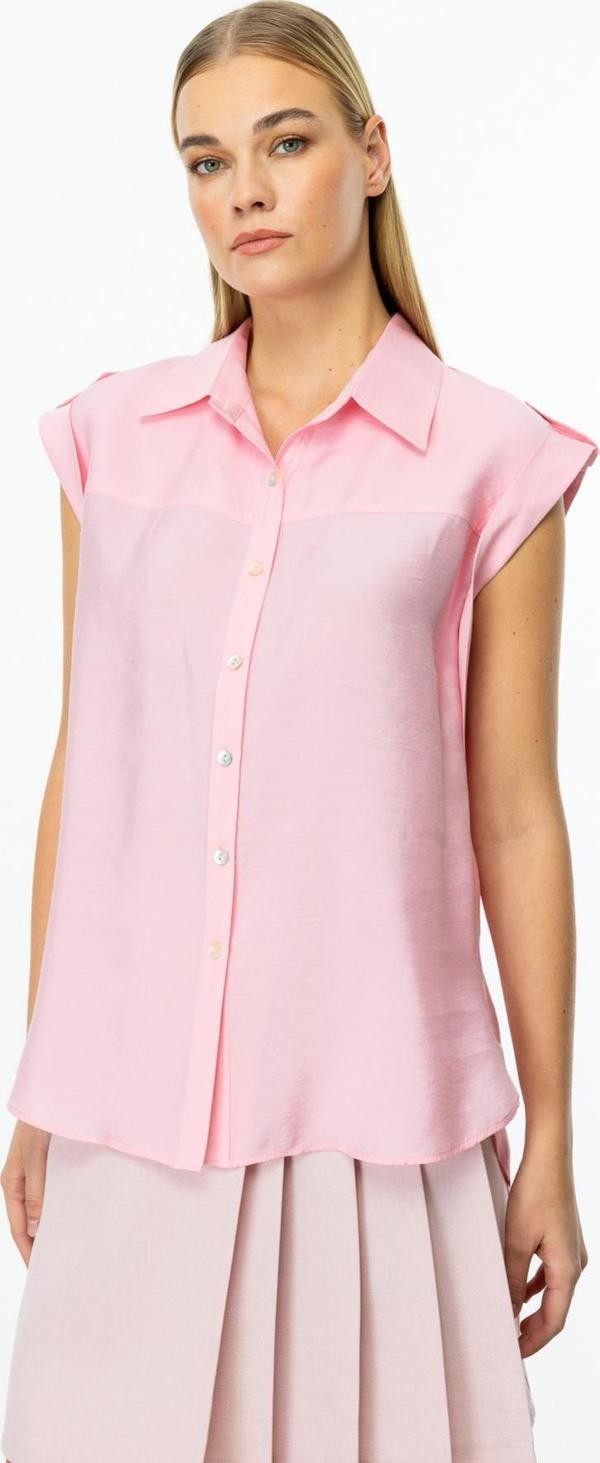 Ekol Kadın Omzu Apoletli Düğmeli Bluz 3050 Pembe - Image 1