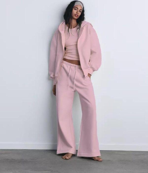 The Champ Clothing İçi Polar Oversize Kesim Kapüşonlu Pembe Eşofman Takımı - Image 1