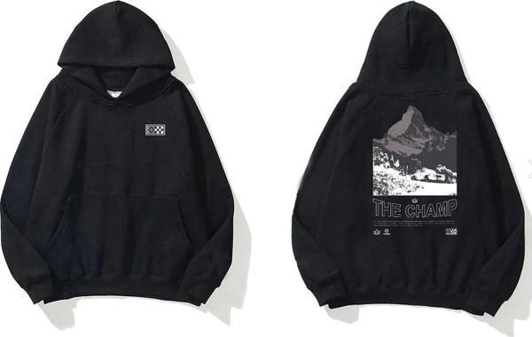 The Champ Clothing Kapüşonlu Içi Polar The Champ Dağ Baskılı Siyah Unisex Hoodie Sweatshirt - Image 1
