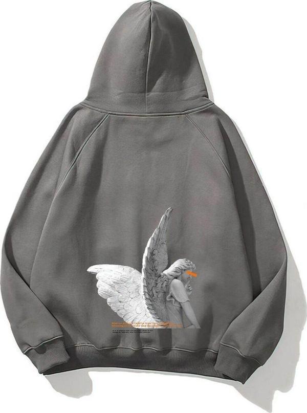 The Champ Clothing Kapüşonlu Içi Polar Art Work Heykel Baskılı Füme Unisex Hoodie Sweatshirt - Image 1