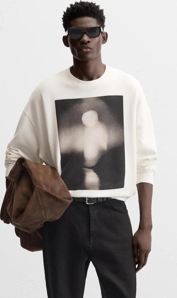 The Champ Clothing Beyaz Gölge Figür Detaylı Baskılı Bisiklet Yaka Oversize Sweatshirt - Image 1