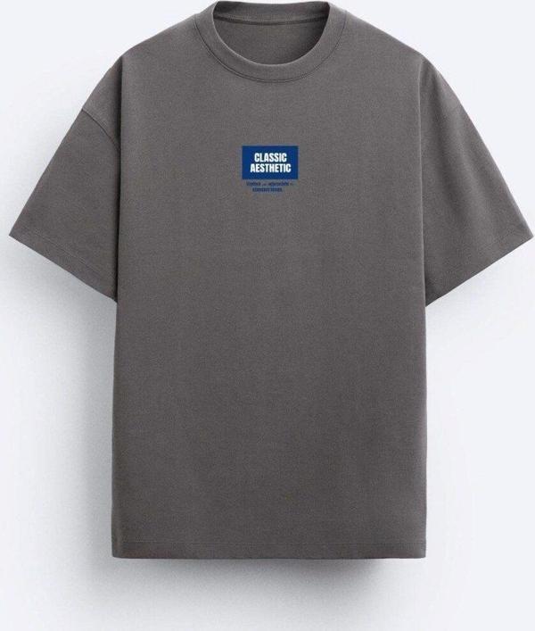 The Champ Clothing Classıc Aesthetic Yazı Baskılı Füme Oversize Erkek T-Shirt - Image 1