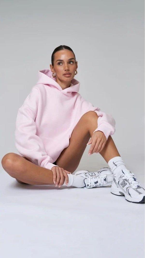 The Champ Clothing Kapüşonlu Içi Polar Pembe Unisex Oversize Hoodie Sweatshirt - Image 1