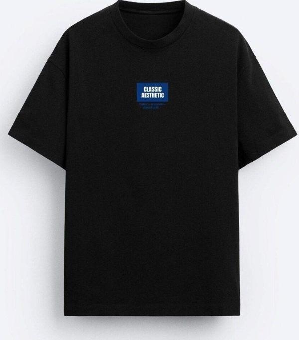 The Champ Clothing Classıc Aesthetic Yazı Baskılı Siyah Oversize Erkek T-Shirt - Image 1