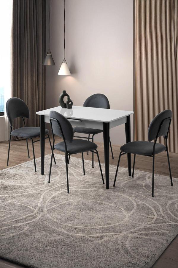 Mini 60 x 100 Milano Açık Gri Mdf Ortadan Açılır Masa 4 Adet Suna Sandalye - Image 1