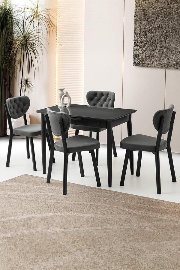Mini 60 x 100 Milano Koyu Gri Mdf Ortadan Açılır Masa 4 Adet Simge Sandalye - Image 1