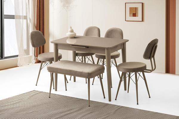 Mini 60 x 100 Milano Mdf Ortadan Açılır Masa 4 Ad Ece Sandalye 1 Ad sırtsız Mini Bench  - Image 1