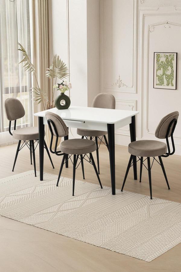 Mini 60 x 100 Milano Mdf Ortadan Açılır Masa 4 Adet Ece Sandalye - Image 1