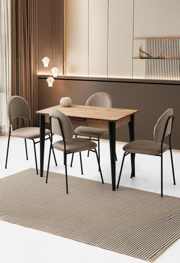 Mini 60 x 100 Milano Mdf Ortadan Açılır Masa 4 Adet Suna Sandalye - Image 1