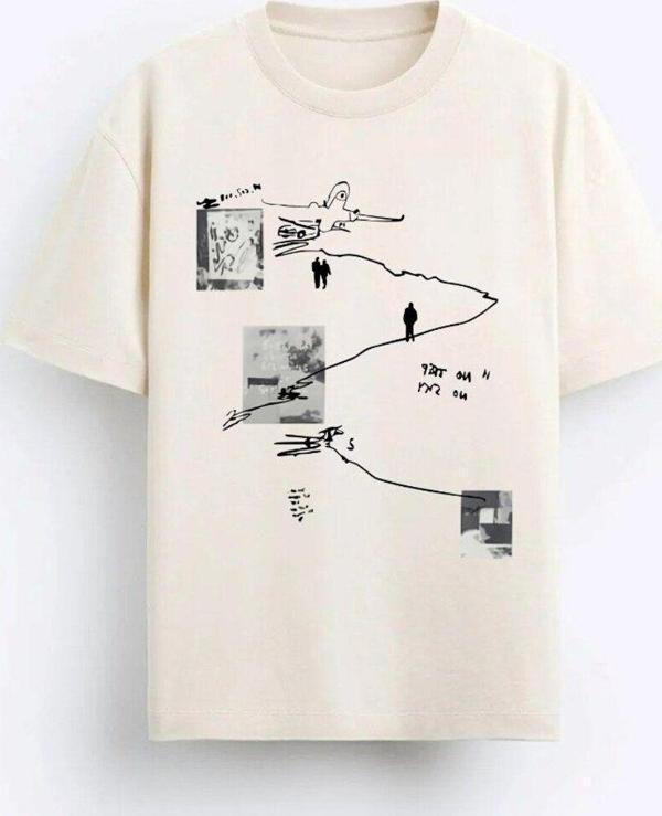 The Champ Clothing Art Work Baskılı Oversize Bej Erkek T-Shirt - Image 1