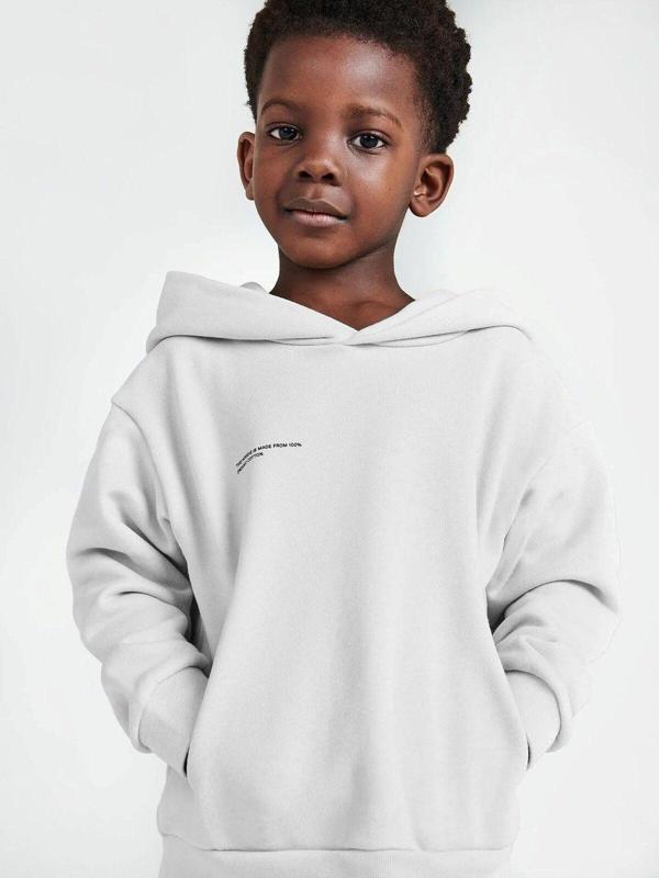 The Champ Clothing Beyaz Unisex Çocuk Kapüşonlu Nature Concept Baskılı Oversize Hoodie Sweatshirt - Image 1