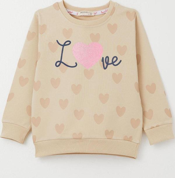 Breeze Kız Çocuk Sweatshirt Sevgi Temalı Kalp Desenli 3-8 Yaş, Bej - Image 1