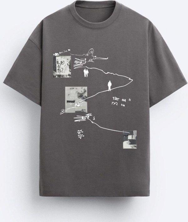 The Champ Clothing Art Work Baskılı Oversize Füme Erkek T-Shirt - Image 1