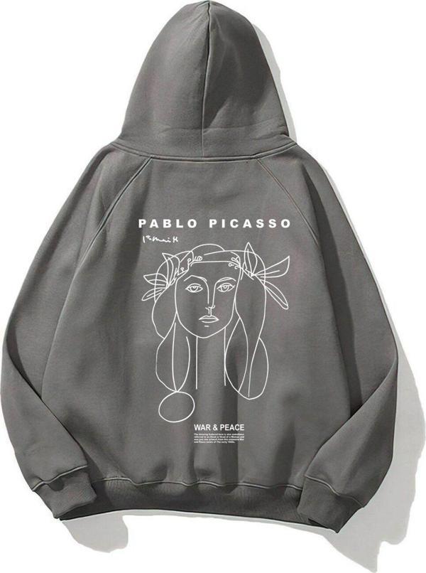 The Champ Clothing Kapüşonlu Içi Polar War & Peace Baskılı Füme Unisex Hoodie Sweatshirt - Image 1