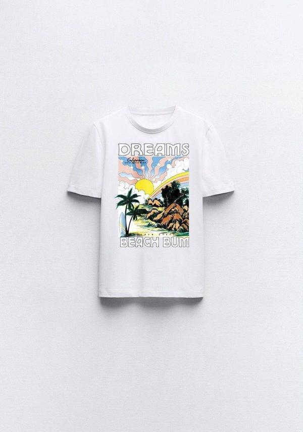 The Champ Clothing Dreams Beach Bum Yazılı Manzara Tasarım Baskılı Beyaz Çocuk T-Shirt - Image 1