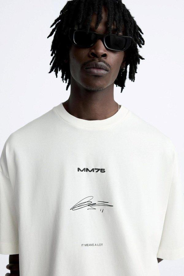 The Champ Clothing İmza Baskılı Oversize Beyaz Erkek T-Shirt - Image 1