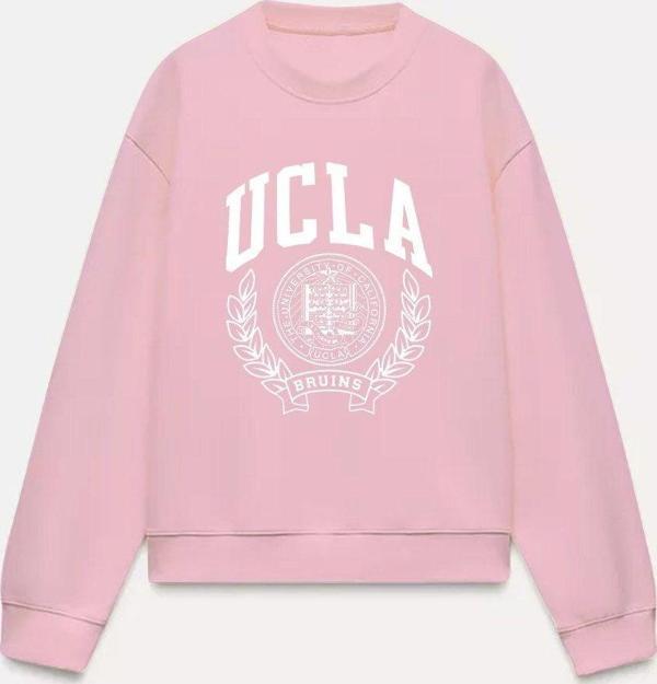 The Champ Clothing Ucla Yazı Baskılı Bisiklet Yaka İçi Polar Oversize Kesim Unisex Pembe Sweatshirt - Image 1