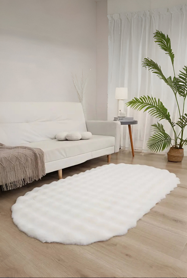 Bubble Oval Yumuşak Peluş Kaymaz Salon Oturma Odası Balkon Halısı Yolluk Krem - Image 1