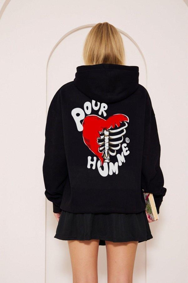 The Champ Clothing Kalp Iskelet Baskılı Kapüşonlu Unisex Oversize Hoodie Sweatshirt - Image 1