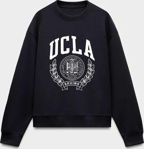Gia-Art Ucla Yazı Baskılı Bisiklet Yaka İçi Polar Oversize Kesim Unisex Siyah Sweatshirt - Image 1