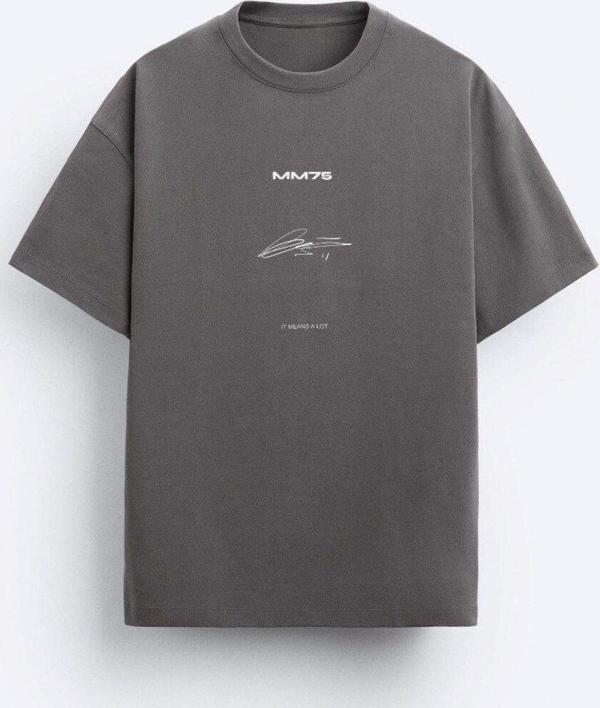 The Champ Clothing İmza Baskılı Oversize Füme Erkek T-Shirt - Image 1