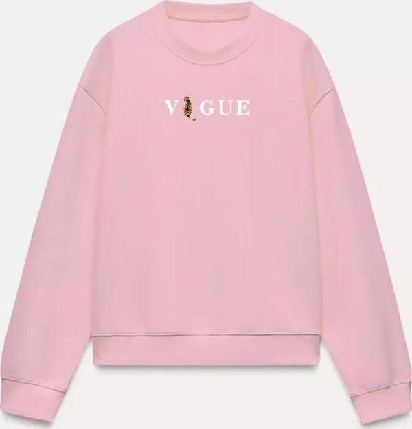 The Champ Clothing Vogue Yazı Baskılı Bisiklet Yaka İçi Polar Oversize Kesim Unisex Pembe Sweatshirt - Image 1