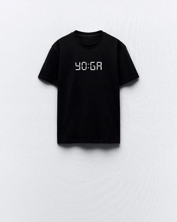 The Champ Clothing Yoga Yazı Baskılı Siyah Kadın T-Shirt - Image 1