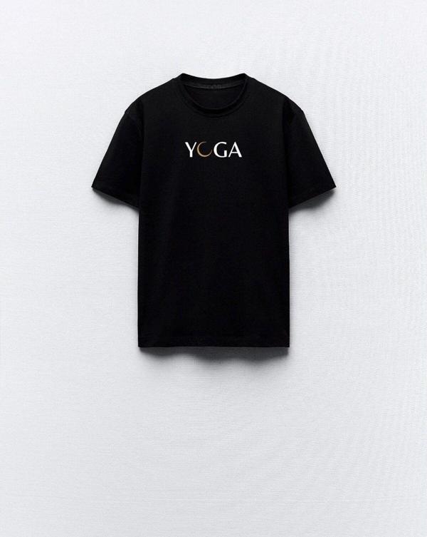 The Champ Clothing Yoga Yazılı Tasarım Baskılı Siyah Kadın T-Shirt - Image 1