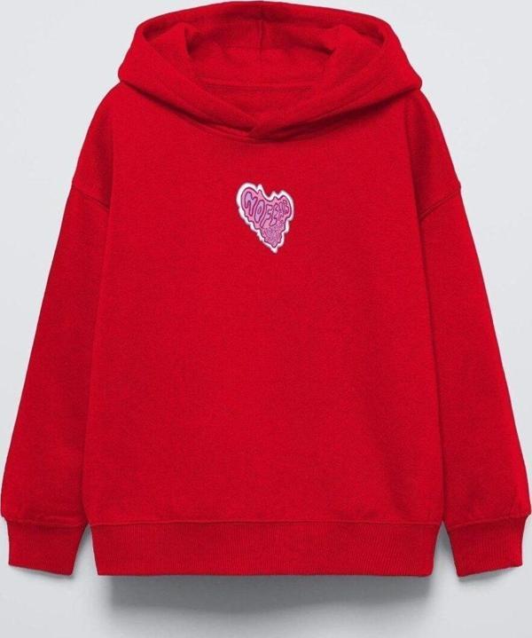 The Champ Clothing Kırmızı Kapüşonlu No Fear Baskı Detaylı Oversize Çocuk Hoodie - Image 1