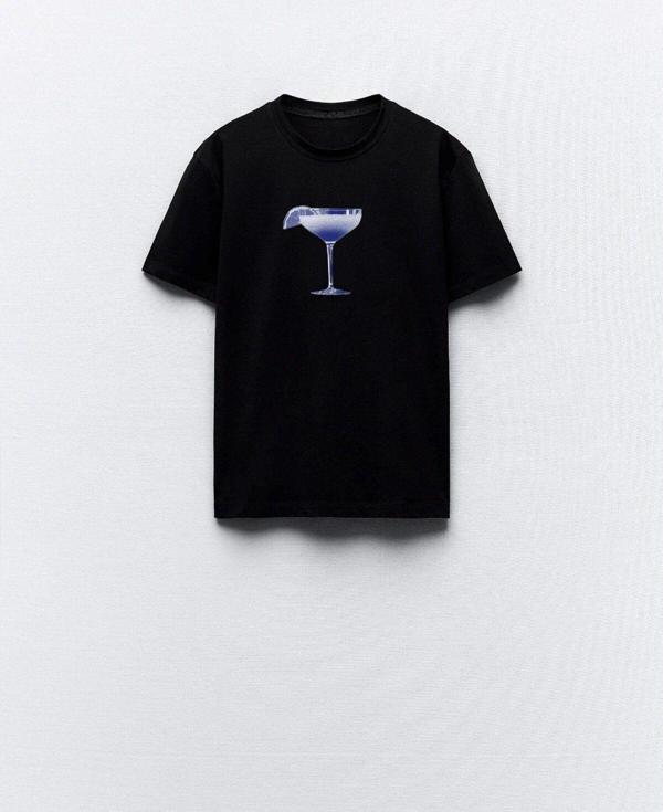 The Champ Clothing Kokteyl Kadeh Tasarım Baskılı Siyah Kadın T-Shirt - Image 1