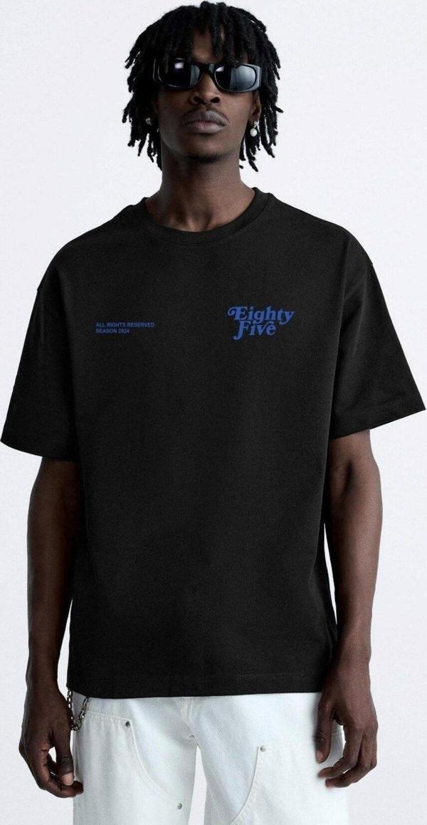 The Champ Clothing The Champ Bisiklet Yaka Eighty Five Yazılı Oversize Siyah Erkek T-Shirt - Image 1