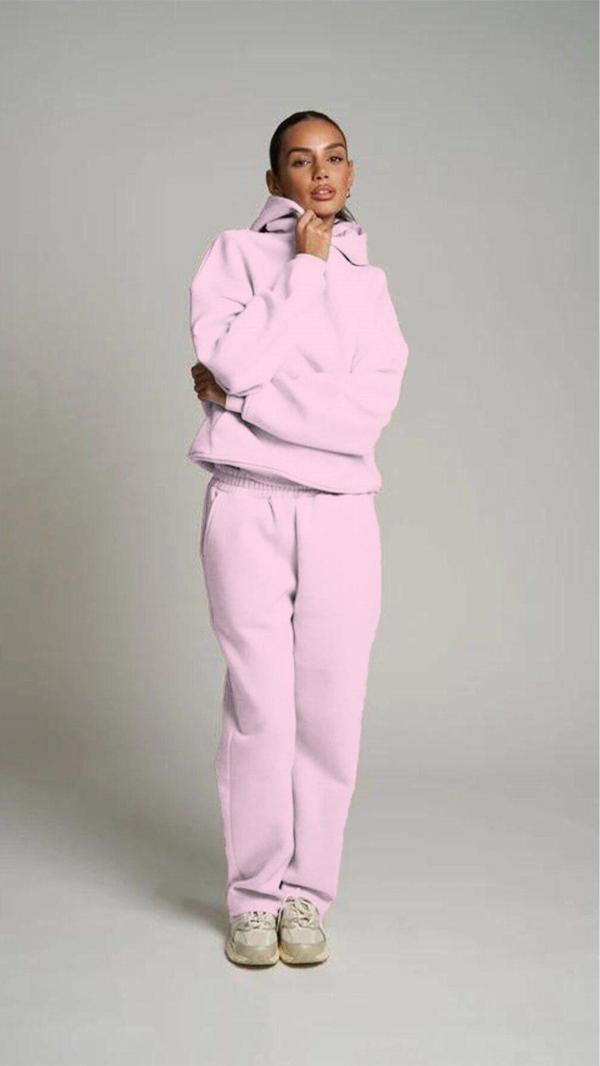 The Champ Clothing Pembe Kapüşonlu Basic Bel Lastikli Boru Paça Cepli Oversize Eşofman Takımı - Image 1
