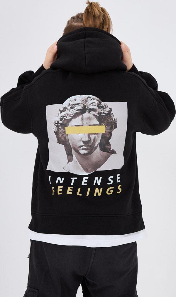 The Champ Clothing Kapüşonlu Içi Polarlı Intense Feelings Baskılı Siyah Unisex Çocuk Hoodie Sweatshirt - Image 1