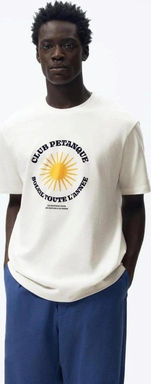 The Champ Clothing Bisiklet Yaka Club Petanque Baskılı Beyaz Oversize Erkek T-Shirt - Image 1