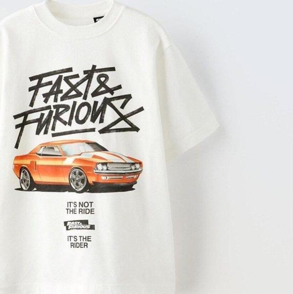 The Champ Clothing Fast Furıous Yazılı Araba Baskılı Beyaz Çocuk T-Shirt - Image 1