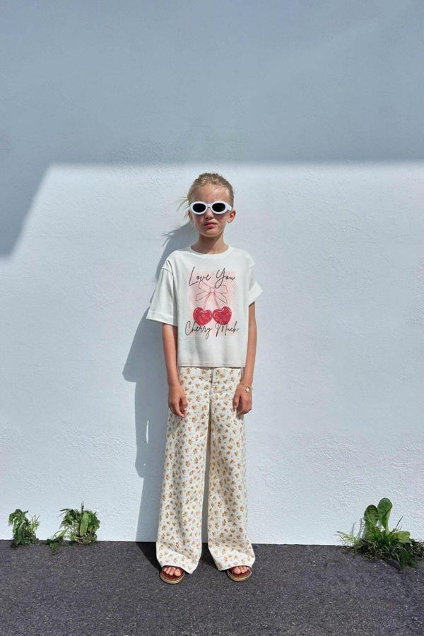 The Champ Clothing Love You Cherry Much Yazılı Kiraz Tasarım Baskılı Beyaz Çocuk T-Shirt - Image 1