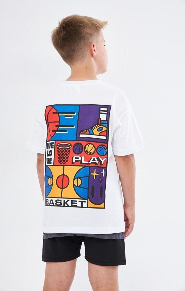 The Champ Clothing Basketbol Tasarım Baskılı Beyaz Çocuk T-Shirt - Image 1