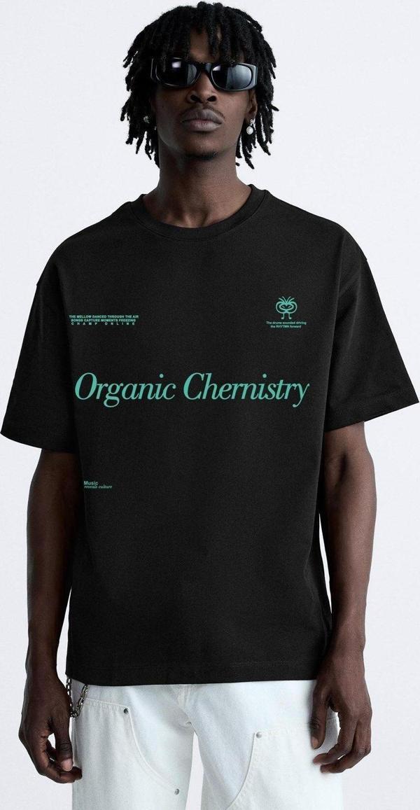 The Champ Clothing Bisiklet Yaka Organik Chemistry Baskılı Oversize Erkek T-Shirt - Image 1