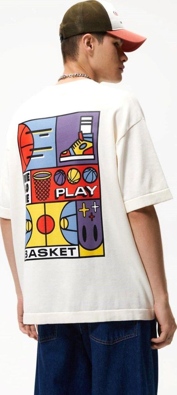 The Champ Clothing We Love Play Basket Yazılı Basket Tasarım Baskılı Oversize Beyaz Erkek T-Shirt - Image 1