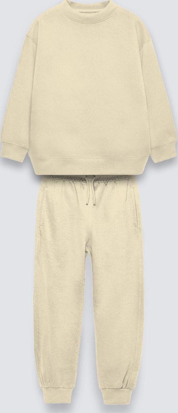 The Champ Clothing Bej Çocuk Bisiklet Yaka Bel Ve Paça Lastikli Basic Içi Polar Eşofman Takımı - Image 1