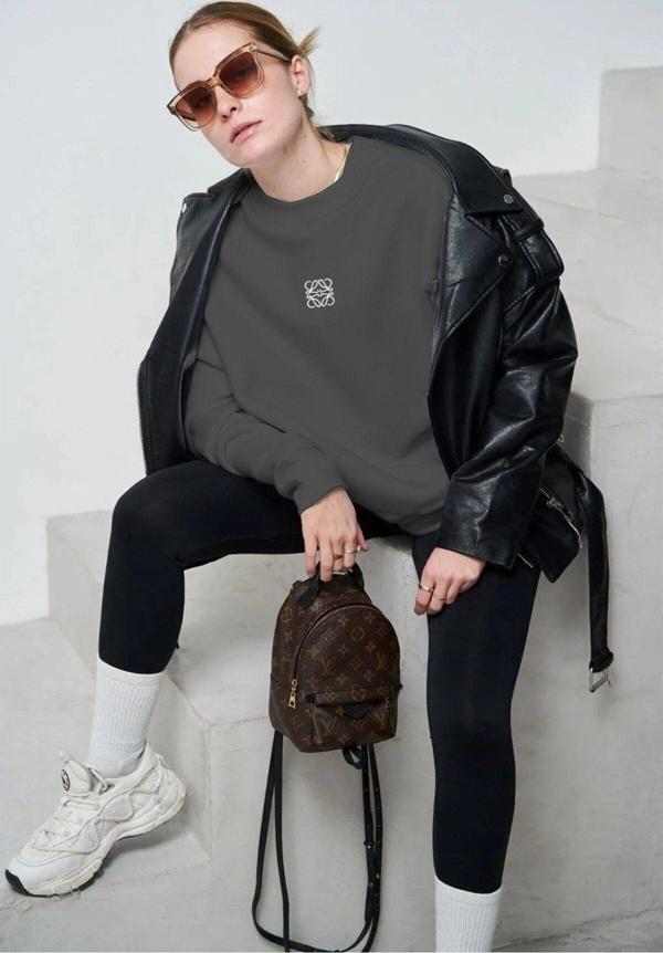 The Champ Clothing Füme Unisex Loewe Yüksek Baskı Bisiklet Yaka Oversize Sweatshirt - Image 1