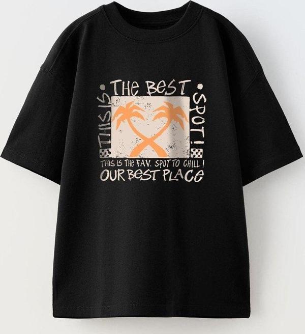 The Champ Clothing The Best Yazılı Palmiye Tasarım Baskılı Siyah Çocuk T-Shirt - Image 1