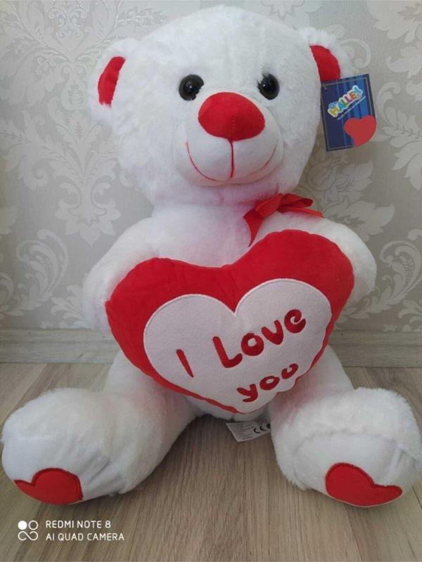 Halley Peluş Oyuncak Kalp Tutan 50 Cm Beyaz Peluş Ayıcık - Image 1