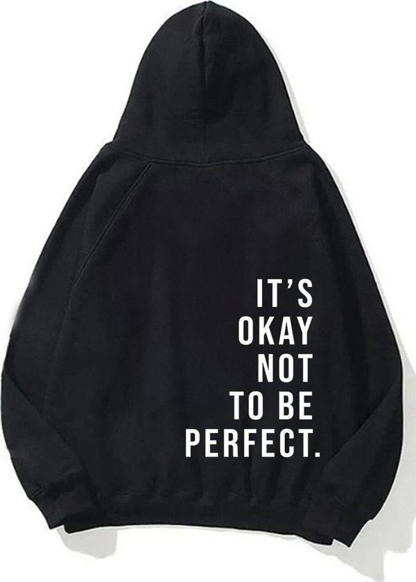 The Champ Clothing Kapüşonlu Içi Polar It'S Okay Baskılı Unisex Siyah Oversize Hoodie Sweatshirt - Image 1