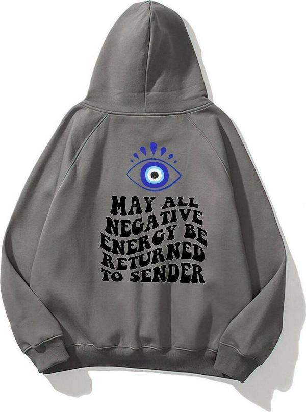 The Champ Clothing Kapüşonlu Içi Polar Kirpikli Nazar Boncuğu Baskılı Füme Unisex Sweatshirt - Image 1