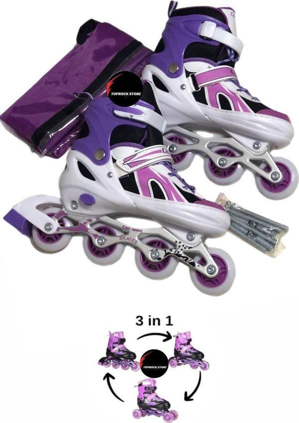 Toprockstore Işıklı Çocuk Pateni Silikon Ayarlanabilir Teker Metal Gövde Numaralı Çantalı 3 İn 1 - Image 1