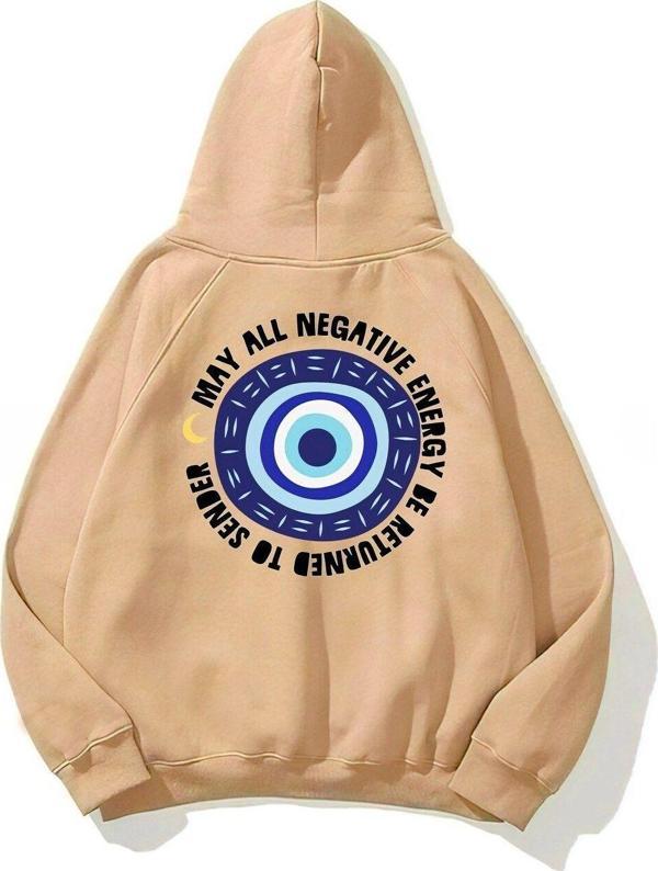 The Champ Clothing Kapüşonlu Içi Polar Nazar Boncuğu Baskılı Bej Unisex Sweatshirt - Image 1