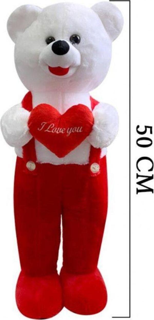 Toprockstore Kalpli Tulumlu Ayı Peluş 50 Cm Kırmızı - Image 1